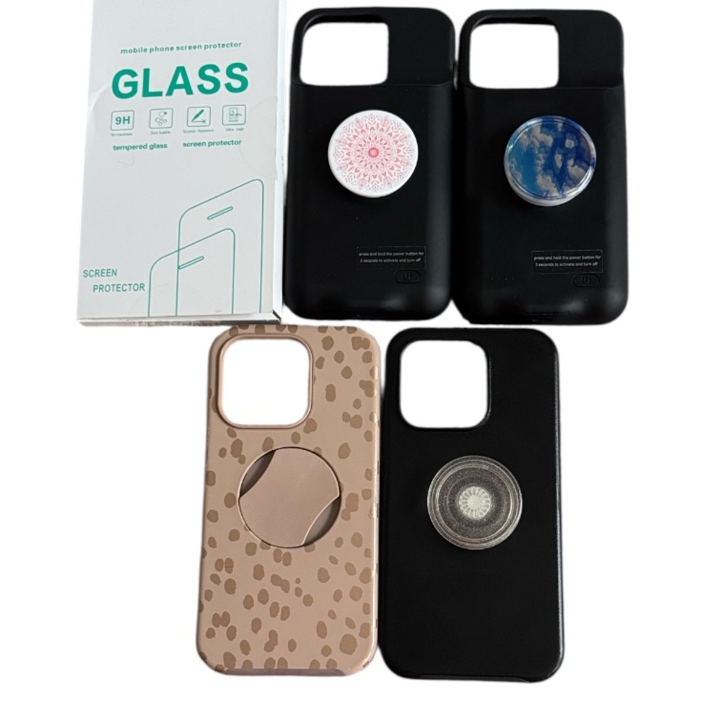 iPhone 15 Pro Lot OtterBox PopSocket Battery Charging Case Screen Protector